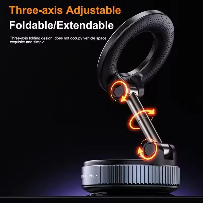 Folding Strong Magnetic Phone Holder 360° Rotation Desk Car Vacuum Suction Windshield Dashboard Mobile Holder Car Mount Rack