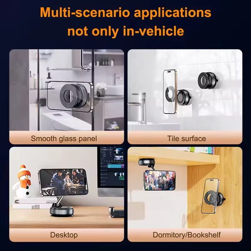 Folding Strong Magnetic Phone Holder 360° Rotation Desk Car Vacuum Suction Windshield Dashboard Mobile Holder Car Mount Rack