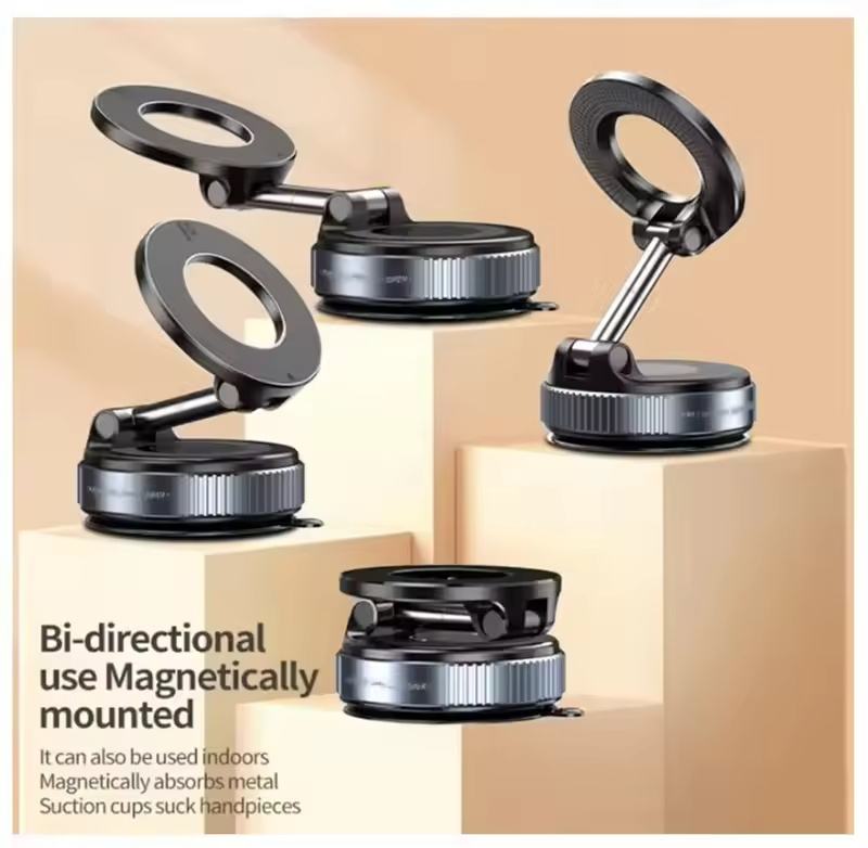 Folding Strong Magnetic Phone Holder 360° Rotation Desk Car Vacuum Suction Windshield Dashboard Mobile Holder Car Mount Rack