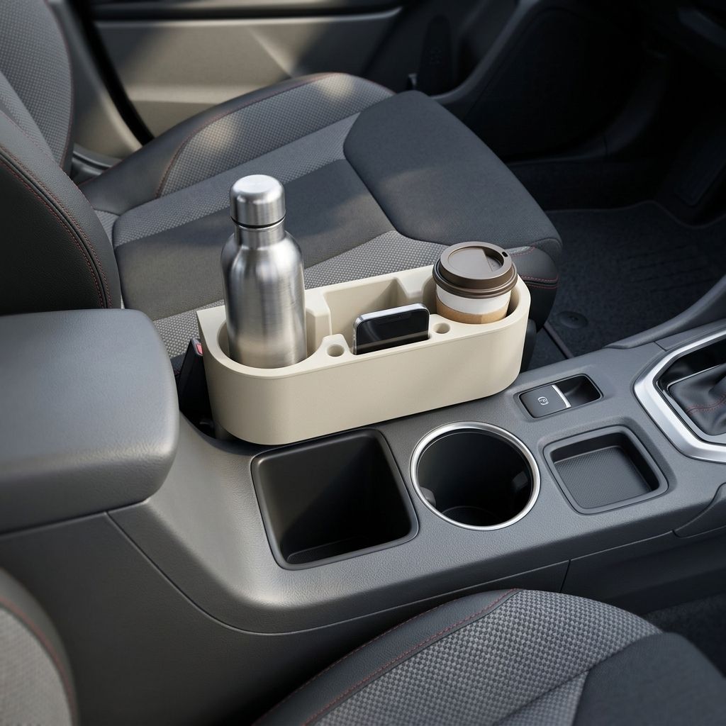 Black PP Car Seat Gap Organizer 2 Cup Holders Vehicle Interior Storage Tray 28 cm