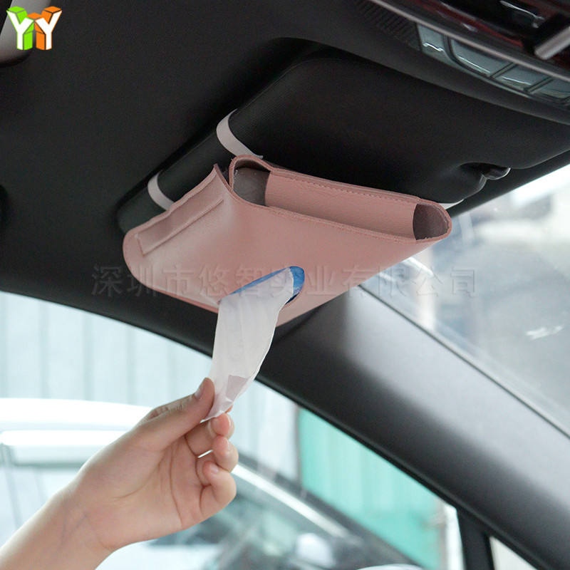 YY Stocked Car Tissue Holder Leather Pocket Tissue Case Napkin Holder for Car