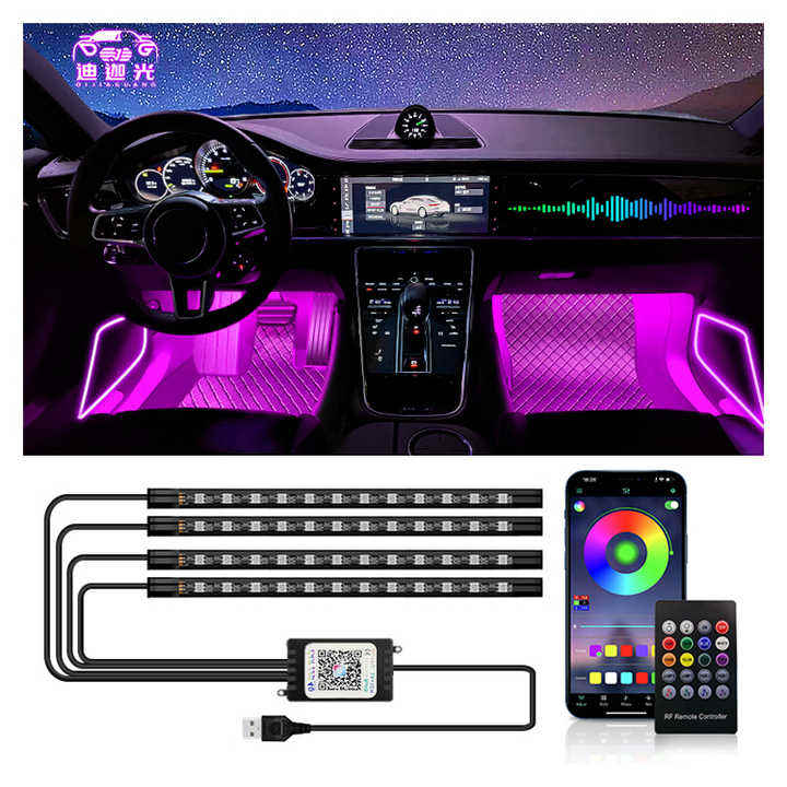 High Quality Universal Fitment Car Ambient Lighting Strip 5050 RGB LED App Remote Control Wireless Music USB 12V Interior Light